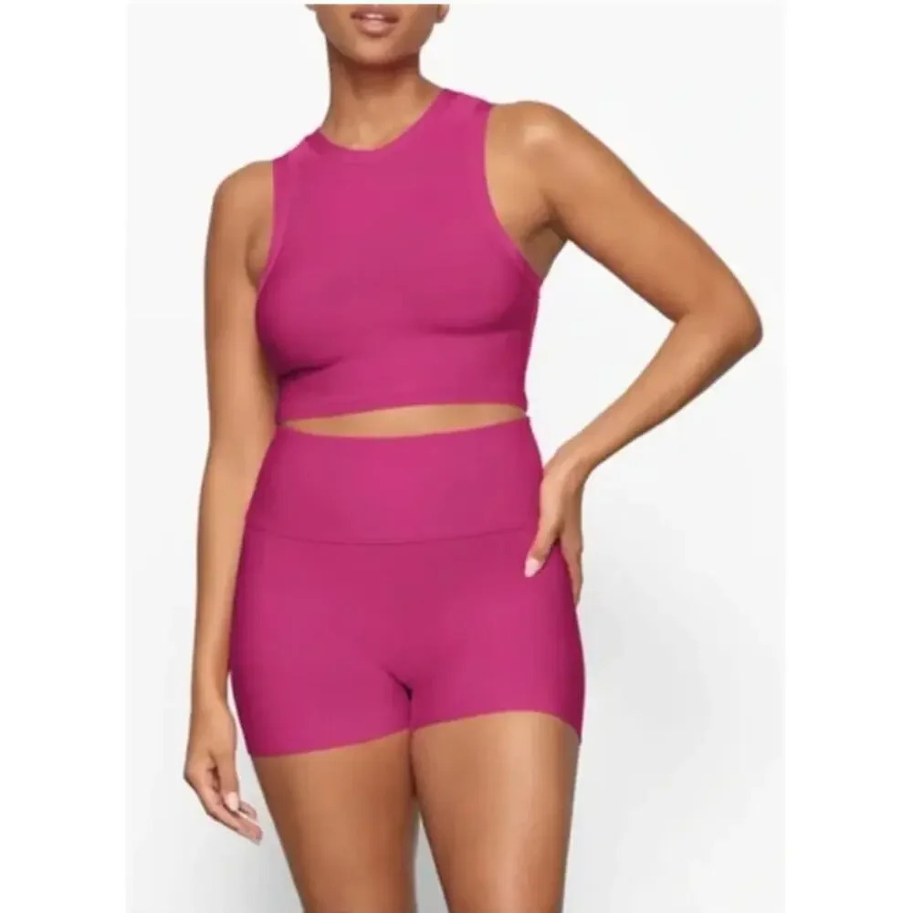 Skims Knit Swim Mid Waist Shorts Magenta Pink‎ Size Small